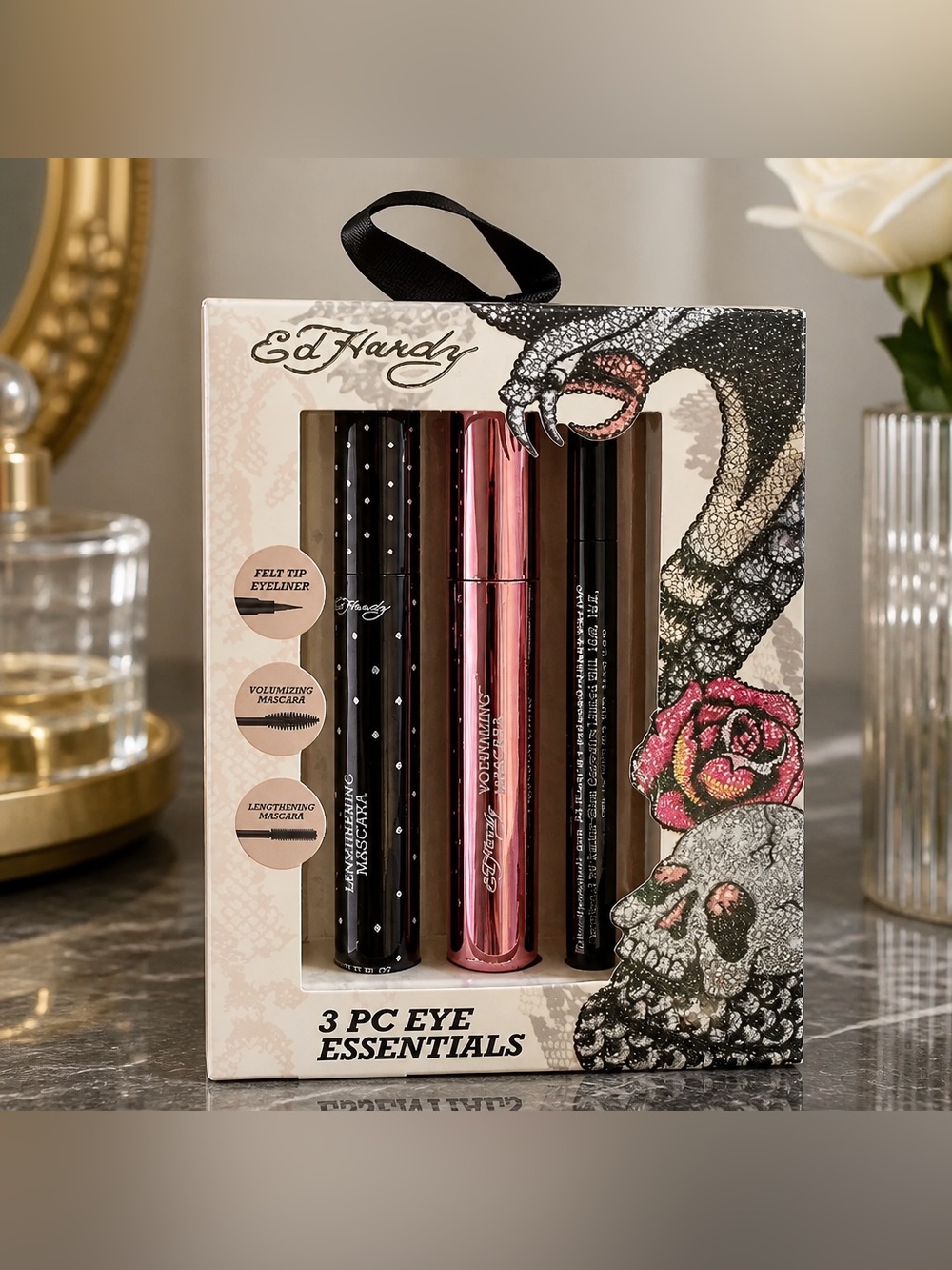Ed Hardy 3 Pc Eye Essentials Set Eyeliner & Mascara New